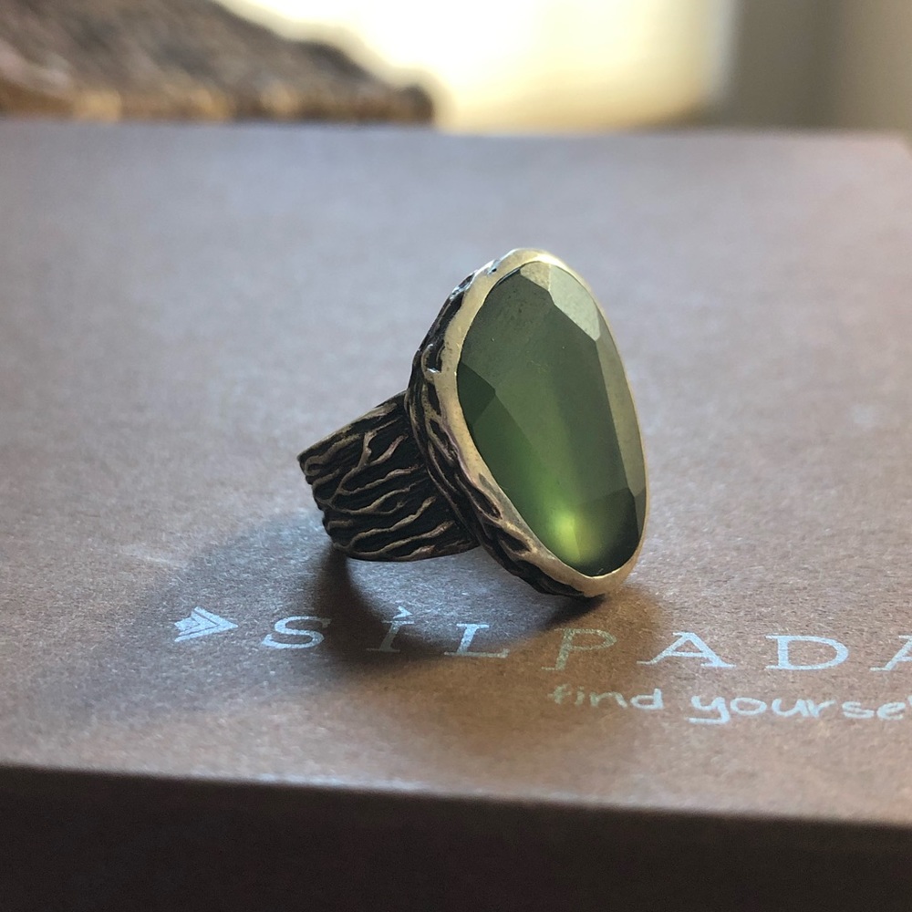 Retired Silpada Sterling and Green Glass Ring